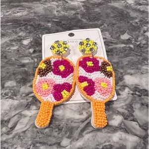 Pickleball or tennis bright beaded floral rhinestone earrings